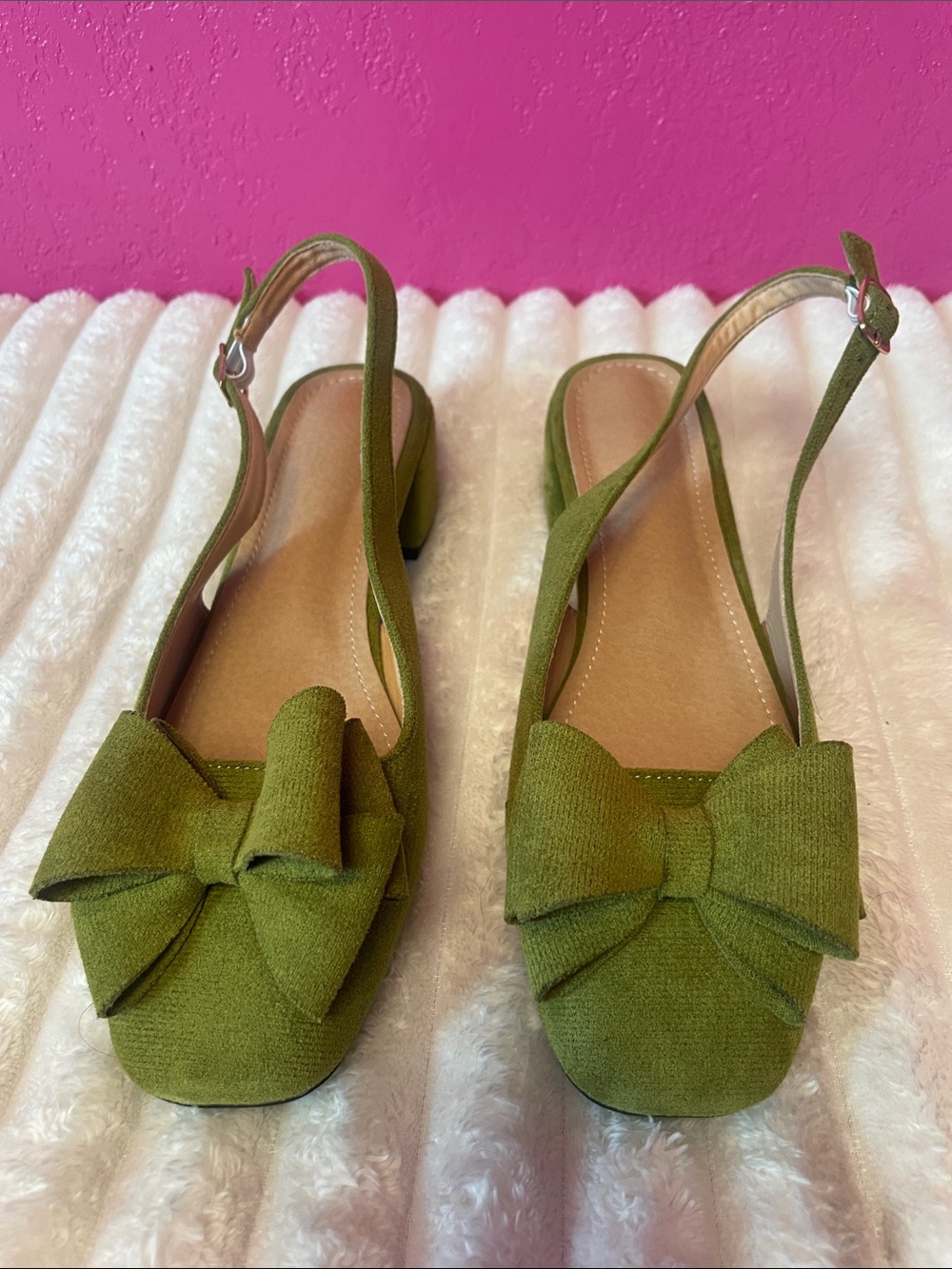 Olive Green Bow Slingback Heels Size 9